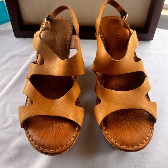 Born Beluna Cork Platform Wedge Sandals Womens 10/42 Brown Leather Boho Hippie - Picture 3 of 9